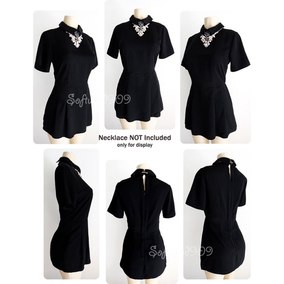 Black Peter Pan Collar Shorts Skort Romper Dress - Picture 5 of 8